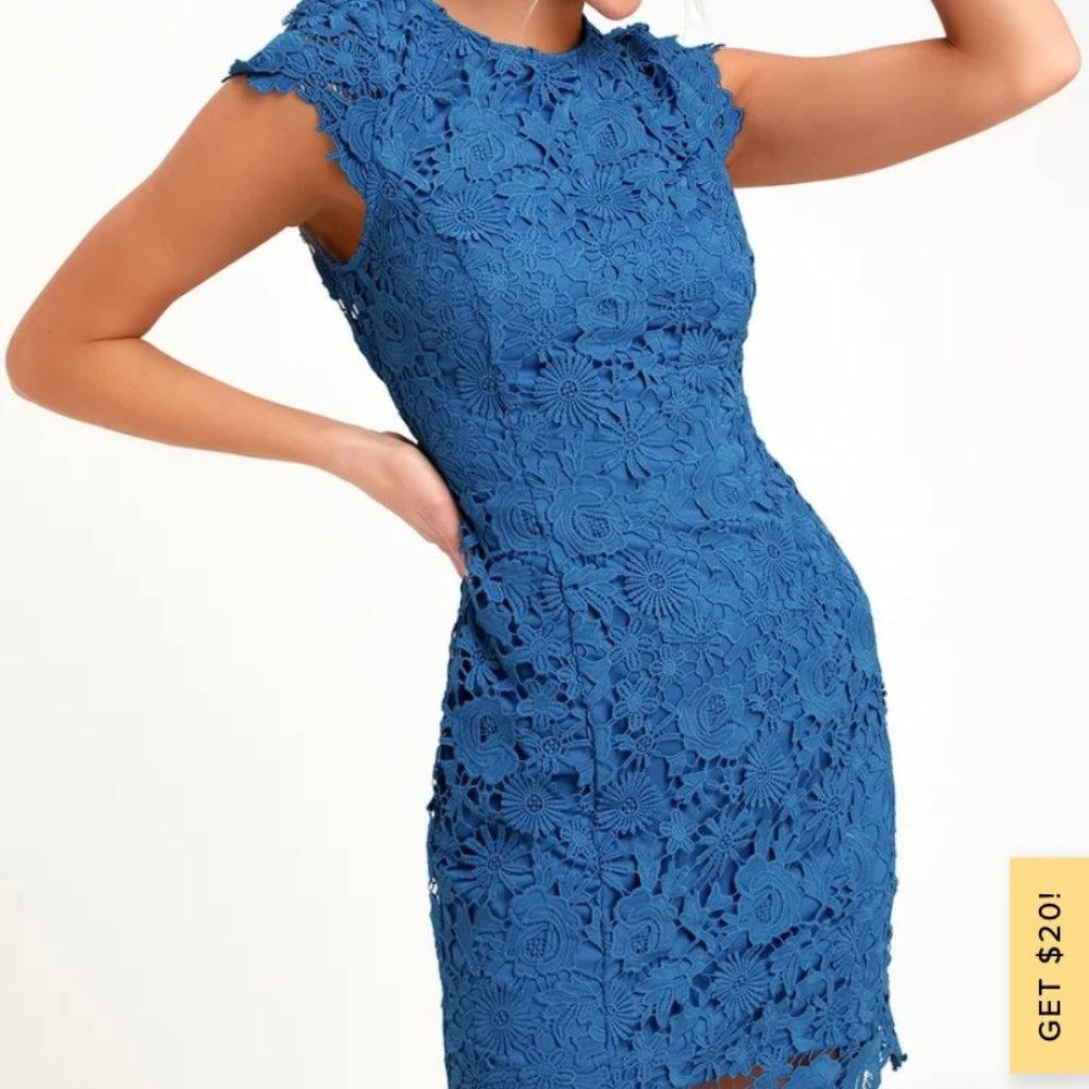 Romance Language Blue Backless Lace Dress- LULU'S